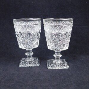 Set of 2 Imperial Glass Cape Cod Clear Water Goblets Wafer Stem Vintage 5.25"